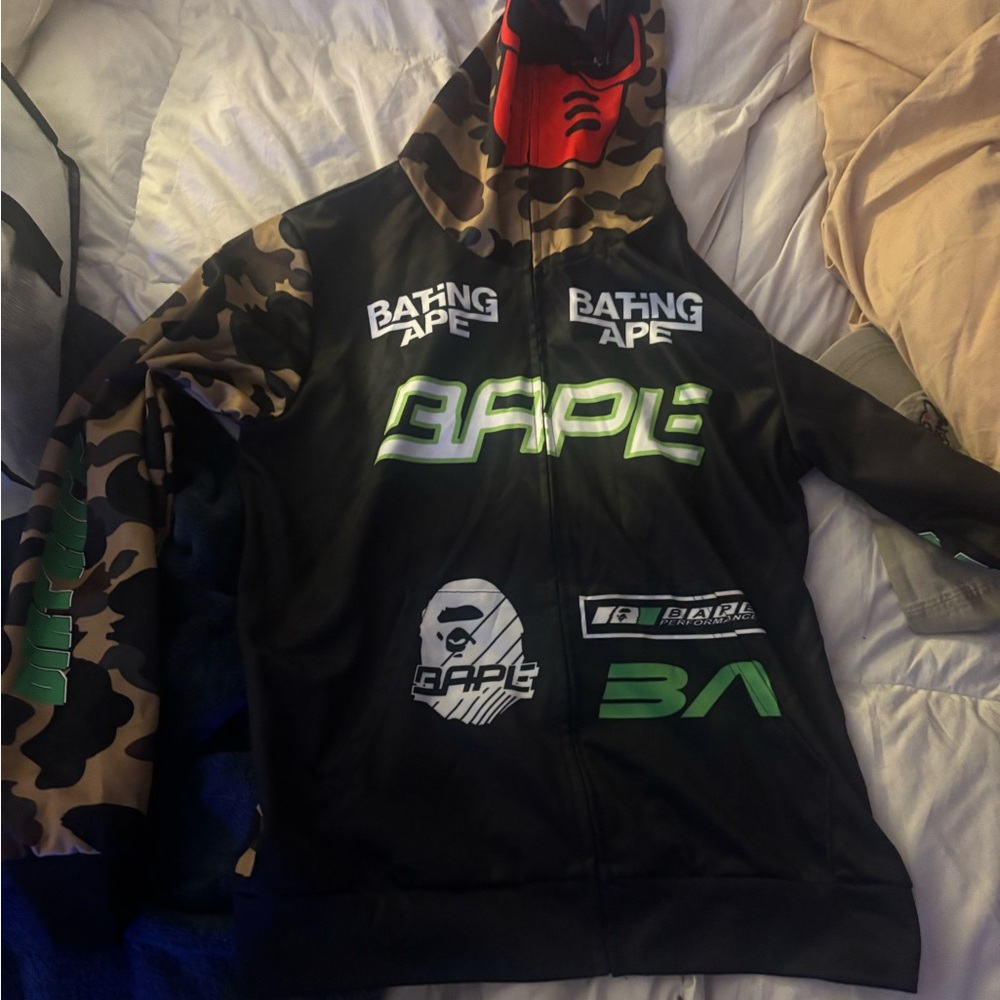 BAPE bmx Camo Jacket hoodie zip up - Black and Green